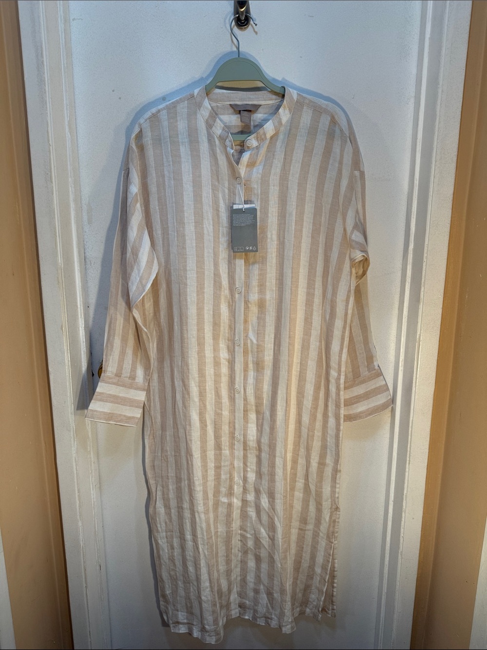 H&M Cream and Beige Striped Shirt Dress